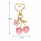 2-Pack Translucent Cherry Bag Charm Keychains with Flower Accents and Gold-Tone Heart Clasps