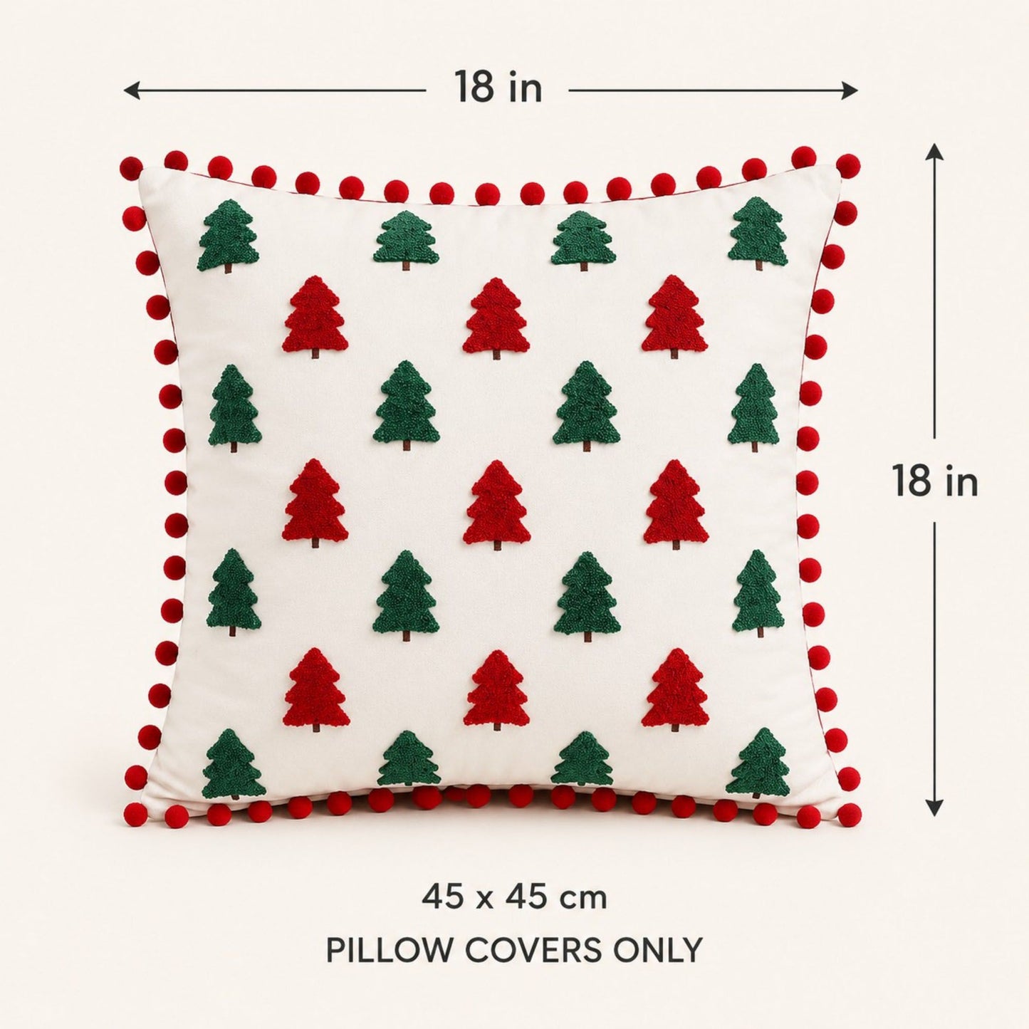 2 Pack Christmas Tree Pom Pom Decorative Throw Pillow Covers