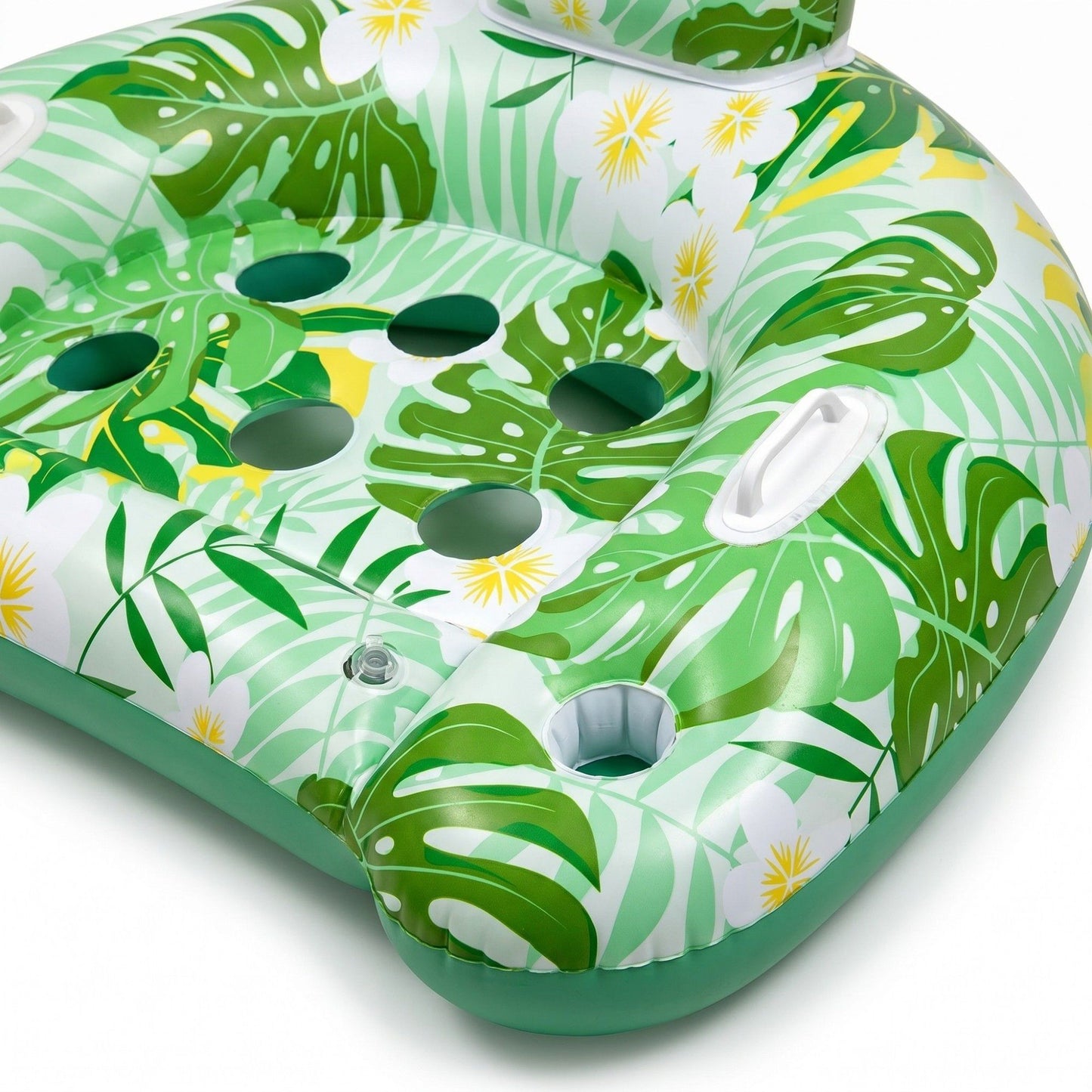 Inflatable Pool Lounger with Tropical Leaf Print and Cup Holders