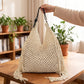 Woven Crochet Shoulder Bag with Fringe Detail Slouchy Hobo Style Lightweight Handbag