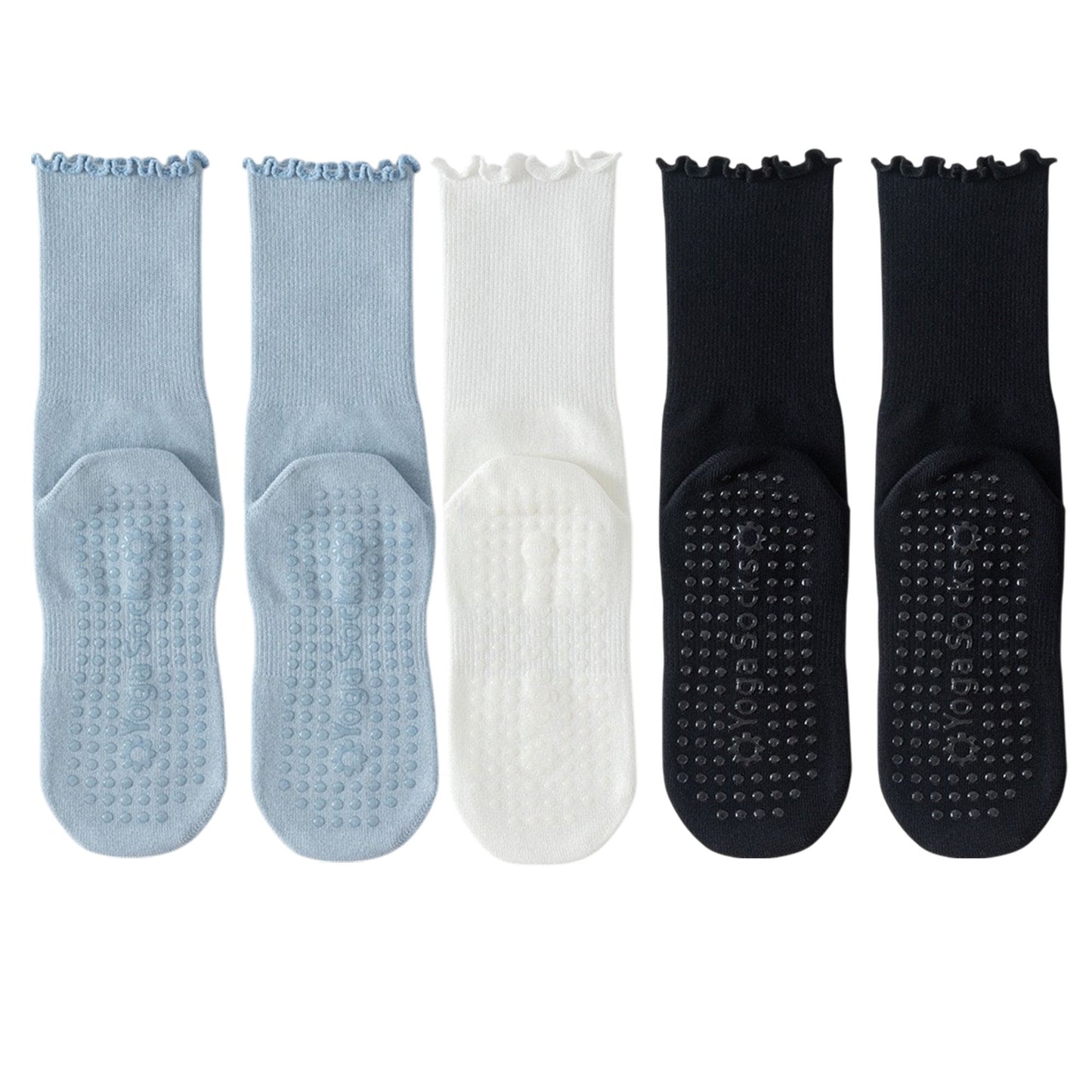 5 Pairs Anti-Slip Crew Yoga Socks Soft Cotton Grip Sole Seamless Toe Design for Pilates Indoor Workouts