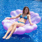 Shell Shaped Inflatable Pool Float with Glitter Center and Contoured Lounge Design