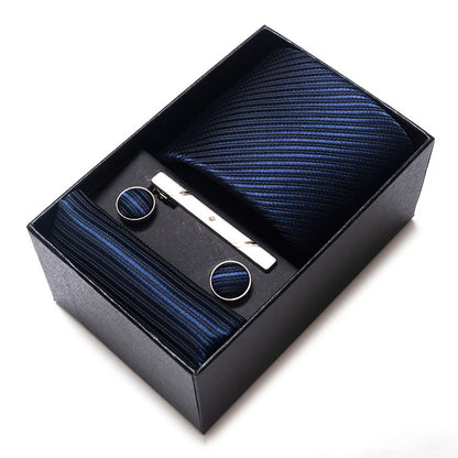 Men's Tonal Stripe Pattern Tie Gift Set Necktie Pocket Square Cufflinks Tie Clip Formal Accessory Set