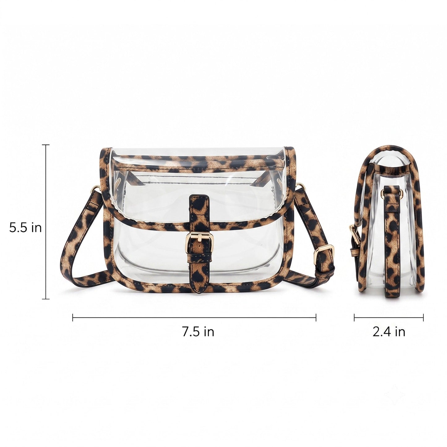 Clear Crossbody Handbag with Adjustable Strap and Buckle Flap Closure