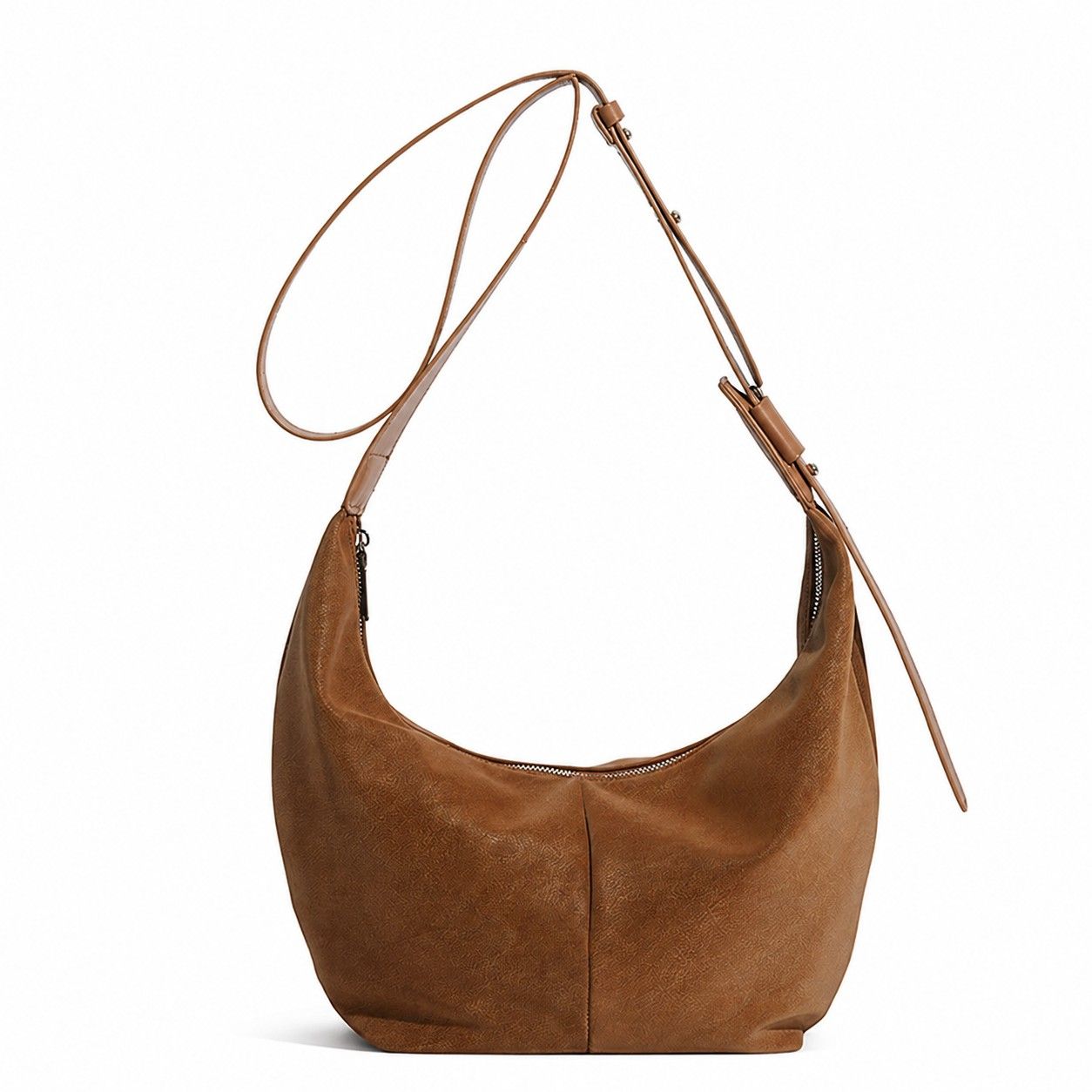 Soft Faux Leather Crescent Shoulder Bag Adjustable Strap Slouchy Everyday Crossbody Purse