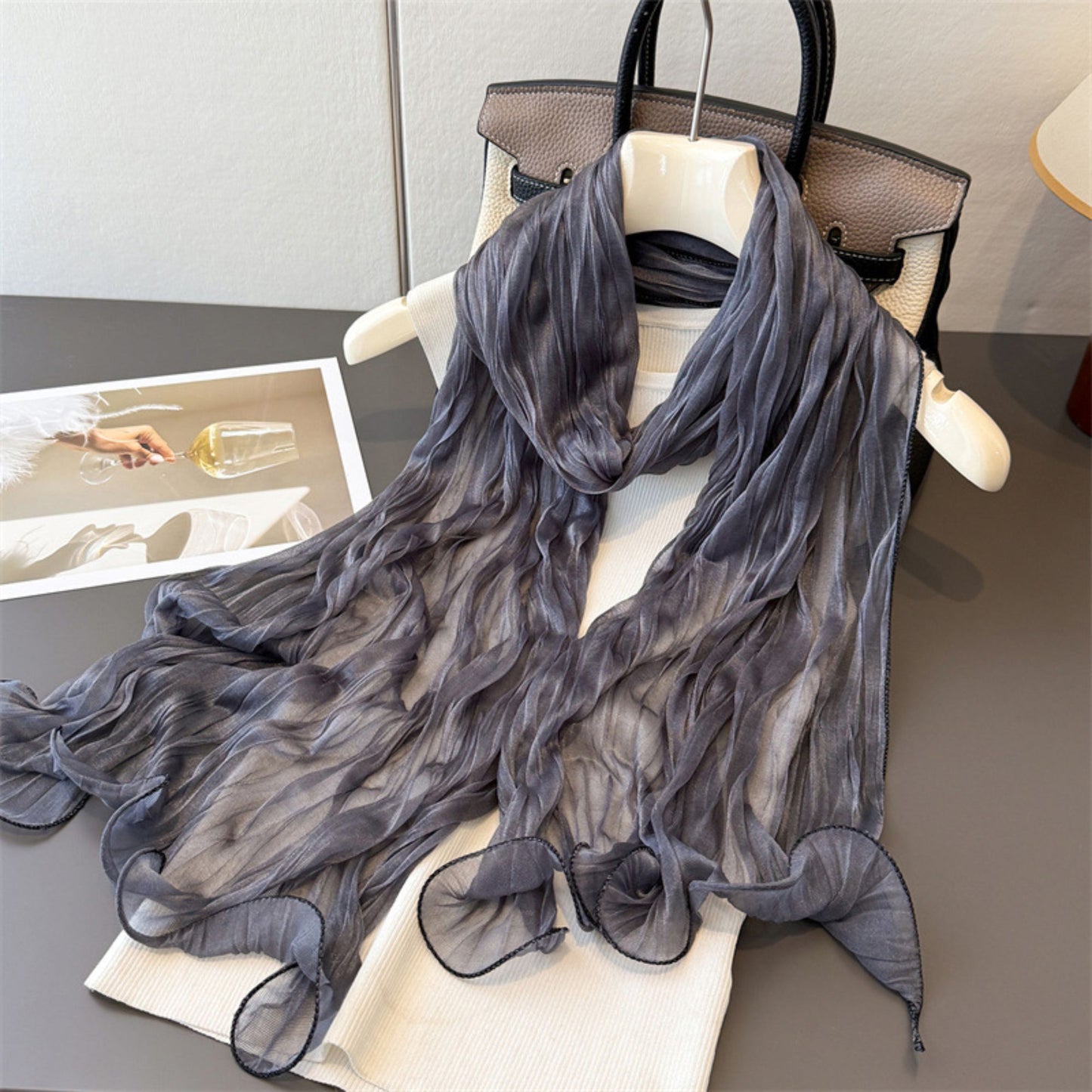 Lightweight Pleated Fashion Scarf Elegant Solid Color Long Wrap Shawl 70.5¡Á31.5 Inches