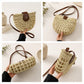 Woven Straw Crescent Crossbody Handbag with Adjustable Shoulder Strap