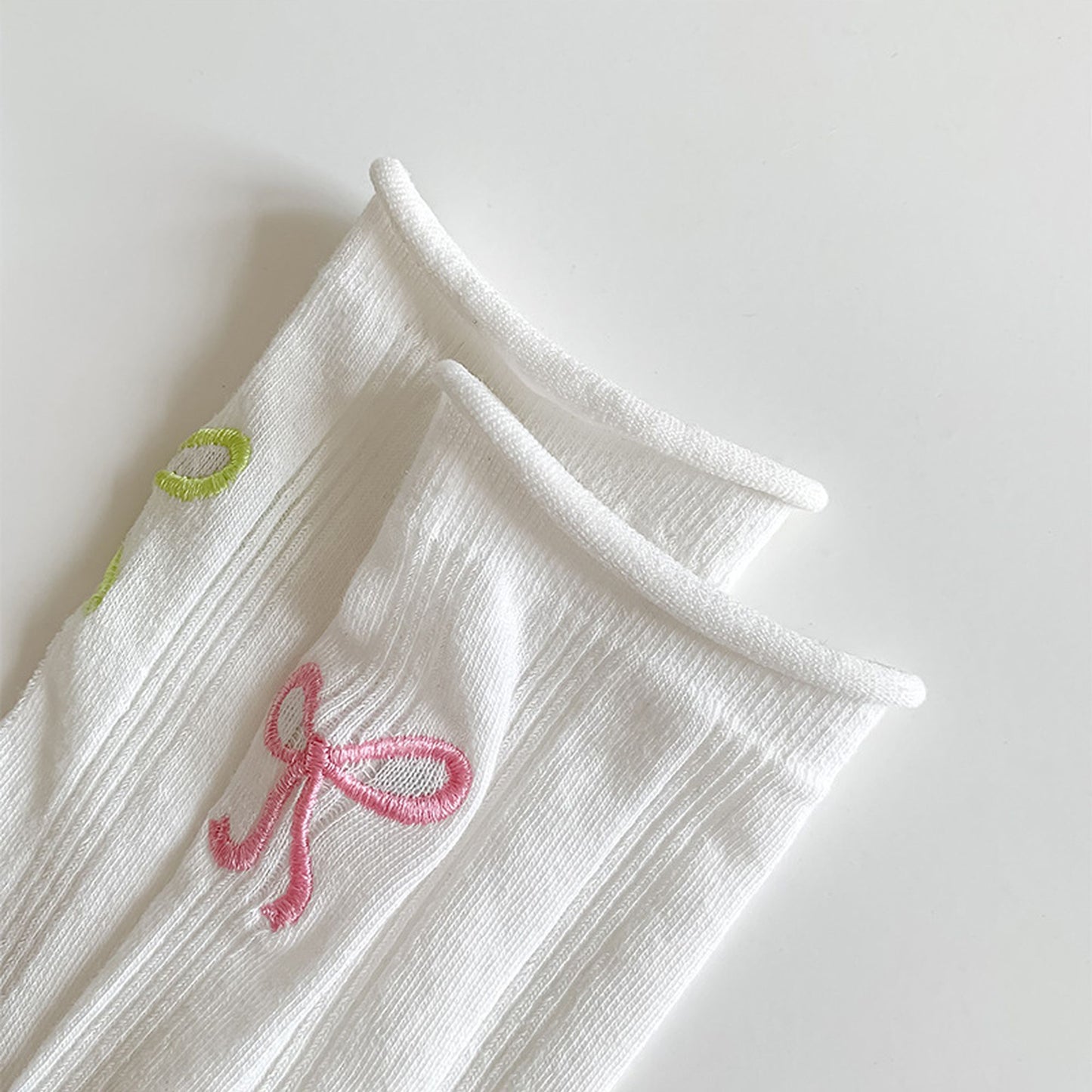 Adorable Bow-Embroidered Ribbed Ankle Socks 5Pk