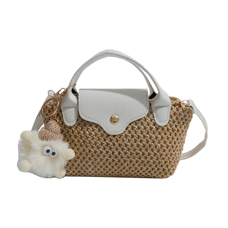 Women's Mini Woven Crossbody Bag with Top Handle Adjustable Strap and Charm