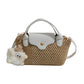 Women's Mini Woven Crossbody Bag with Top Handle Adjustable Strap and Charm