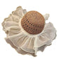 Crochet Sun Hat with Sheer Ruffle Wide Brim and Pearl Trim Detail