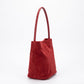 Suede-Look Bucket Shoulder Bag with Long Strap and Soft Structured Shape 9x7.5x6.5in