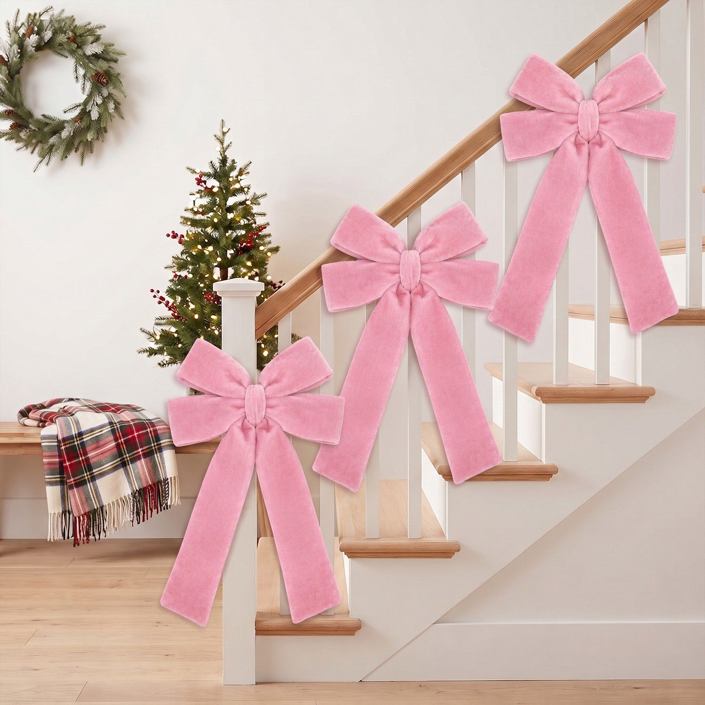 5pc Velvet Christmas Bows with Long Tails