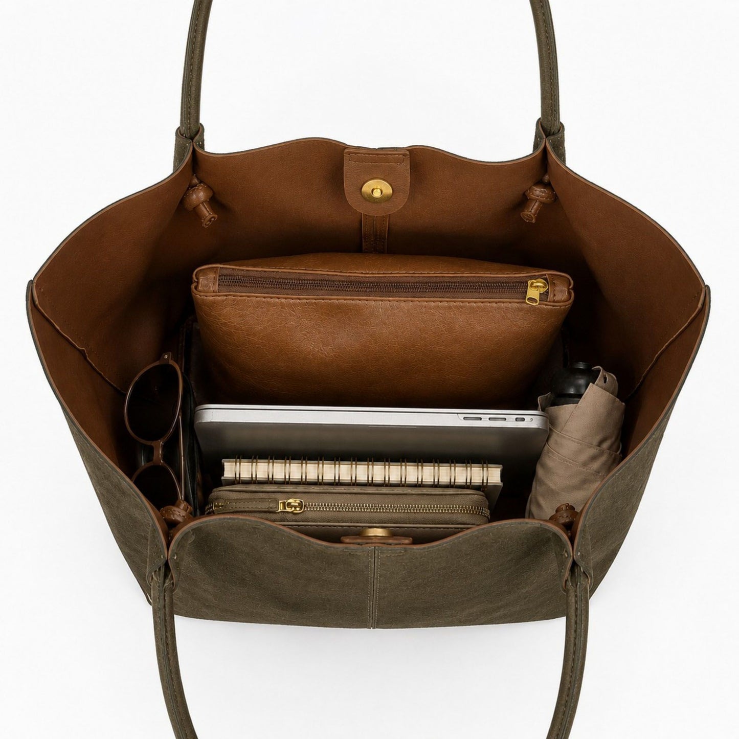 Large Suede-Like Shoulder Tote Bag with Long Handles