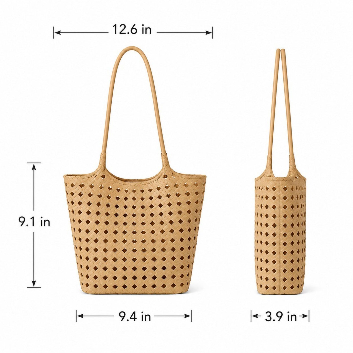 Woven Shoulder Bag with Cutout Design Soft Faux Leather Feel Tote and Inner Pouch
