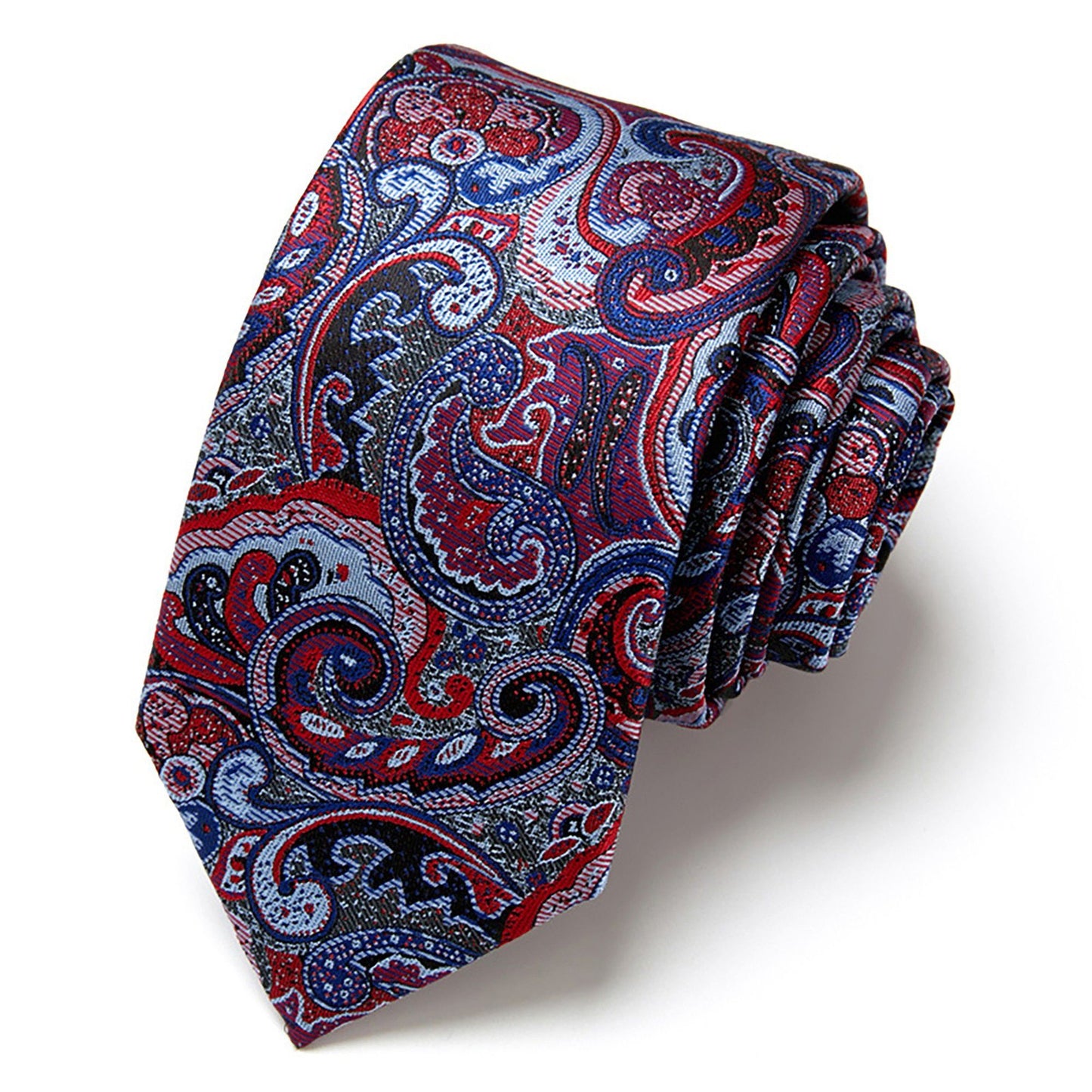 Men's Paisley Tie Gift Set with Matching Pocket Square Cufflinks and Silver Tie Clip