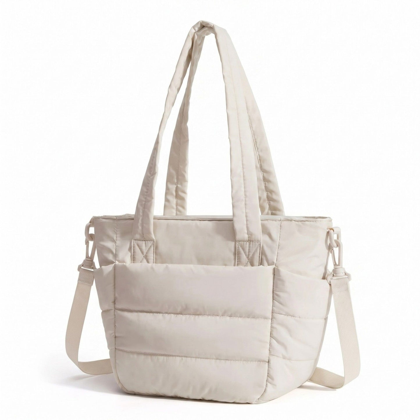 Quilted Puffer Tote Bag with Adjustable Shoulder Strap Multi Pocket Lightweight Carryall Handbag 13x6x10 in