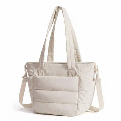 Quilted Puffer Tote Bag with Adjustable Shoulder Strap Multi Pocket Lightweight Carryall Handbag 13x6x10 in