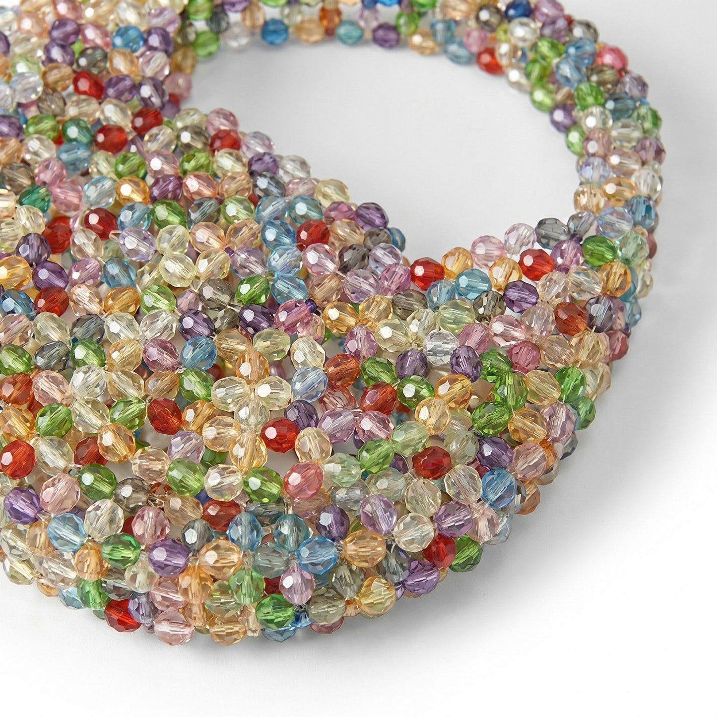 Multicolor Crystal Beaded Handbag with Structured Top Handle Statement Purse 7.5x7.8x1.5 in