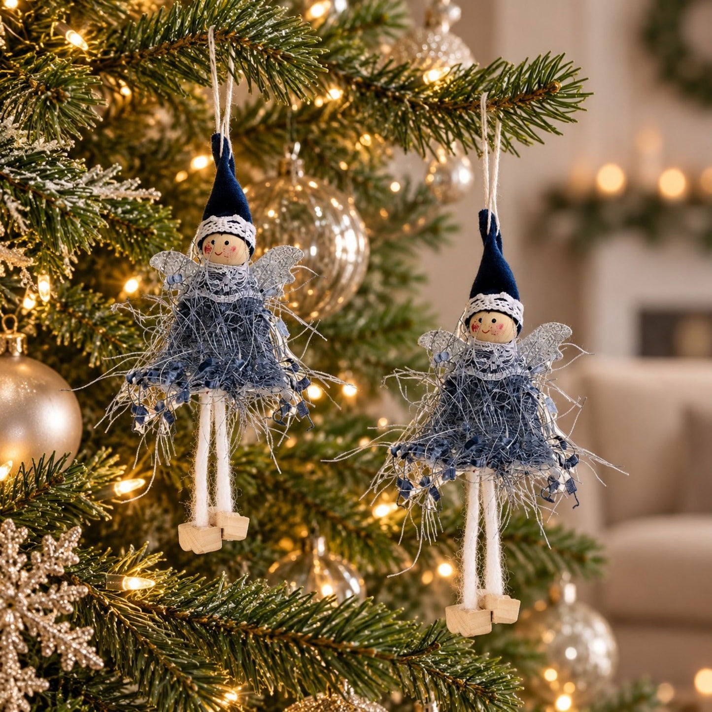 2pk Lace Angel Christmas Tree Ornaments