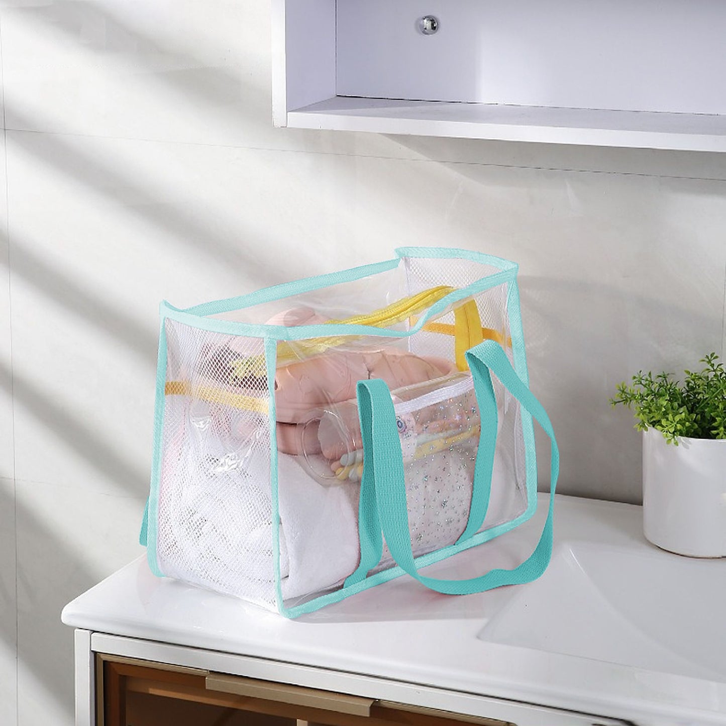 Transparent Mesh Beach Tote Bag - Waterproof Travel Shoulder Bag