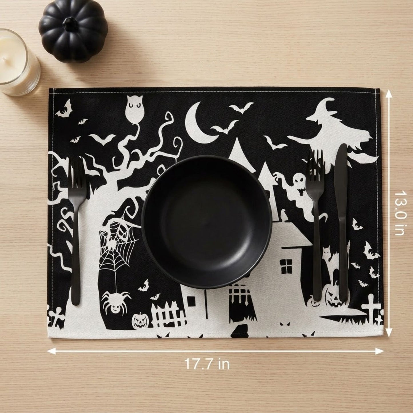 Halloween Ghost Pumpkin Skeleton Placemat Set of 4