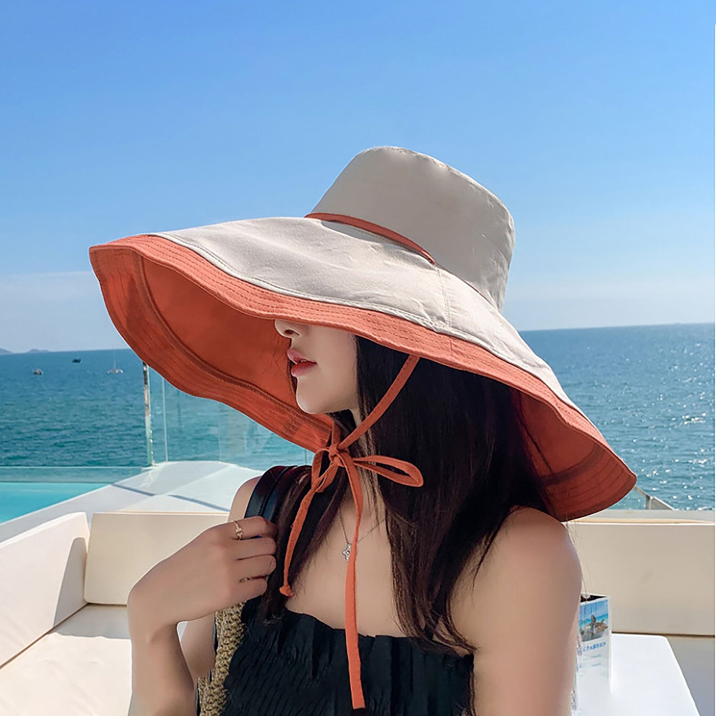 Women's Reversible Wide - Brim Sun Hat with Adjustable Chin Strap