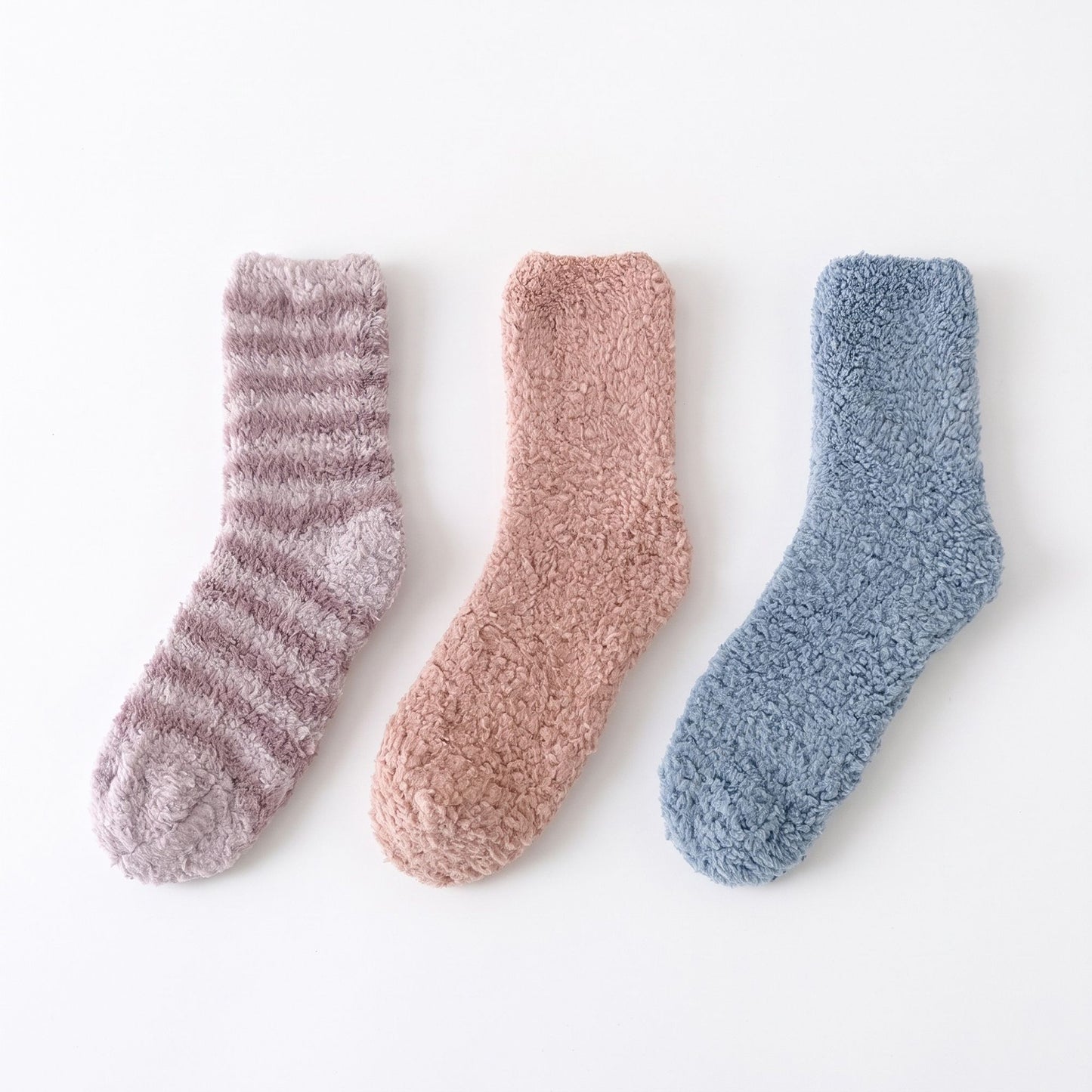 3-Pair Plush Fuzzy Crew Socks Set, Ultra-Soft Cozy Cabin Slipper Socks for Winter Lounging