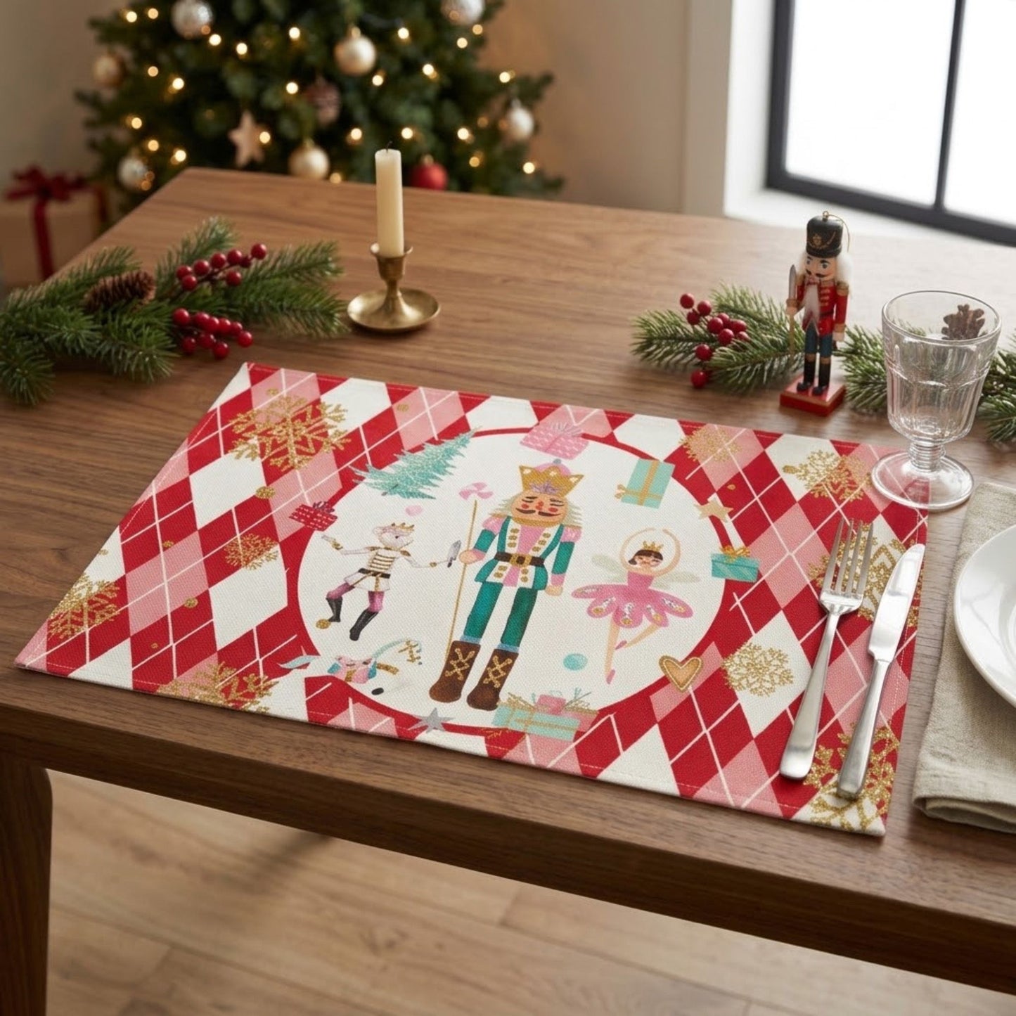 Christmas Nutcracker Placemats Set of 4 Holiday Dining Table Mats 11.8 x 17.7in