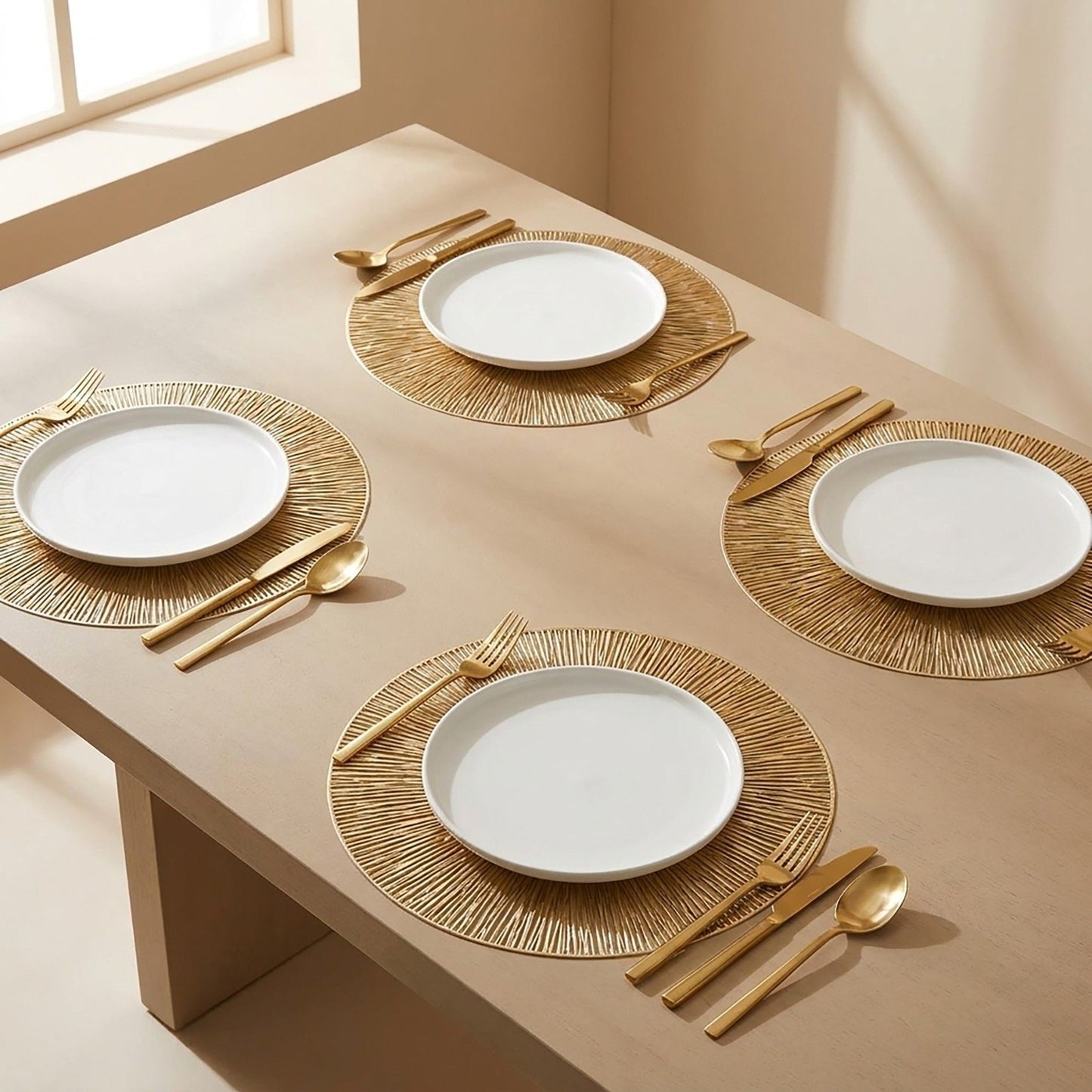 4-Pack Metallic Round PVC Placemats Heat Resistant Textured Table Mats