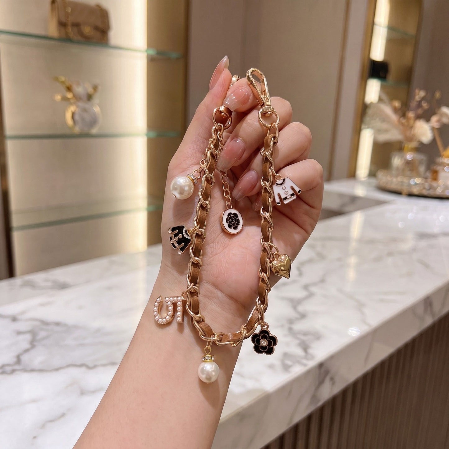 Decorative Chain Bag Strap with Charms and Swivel Clasps