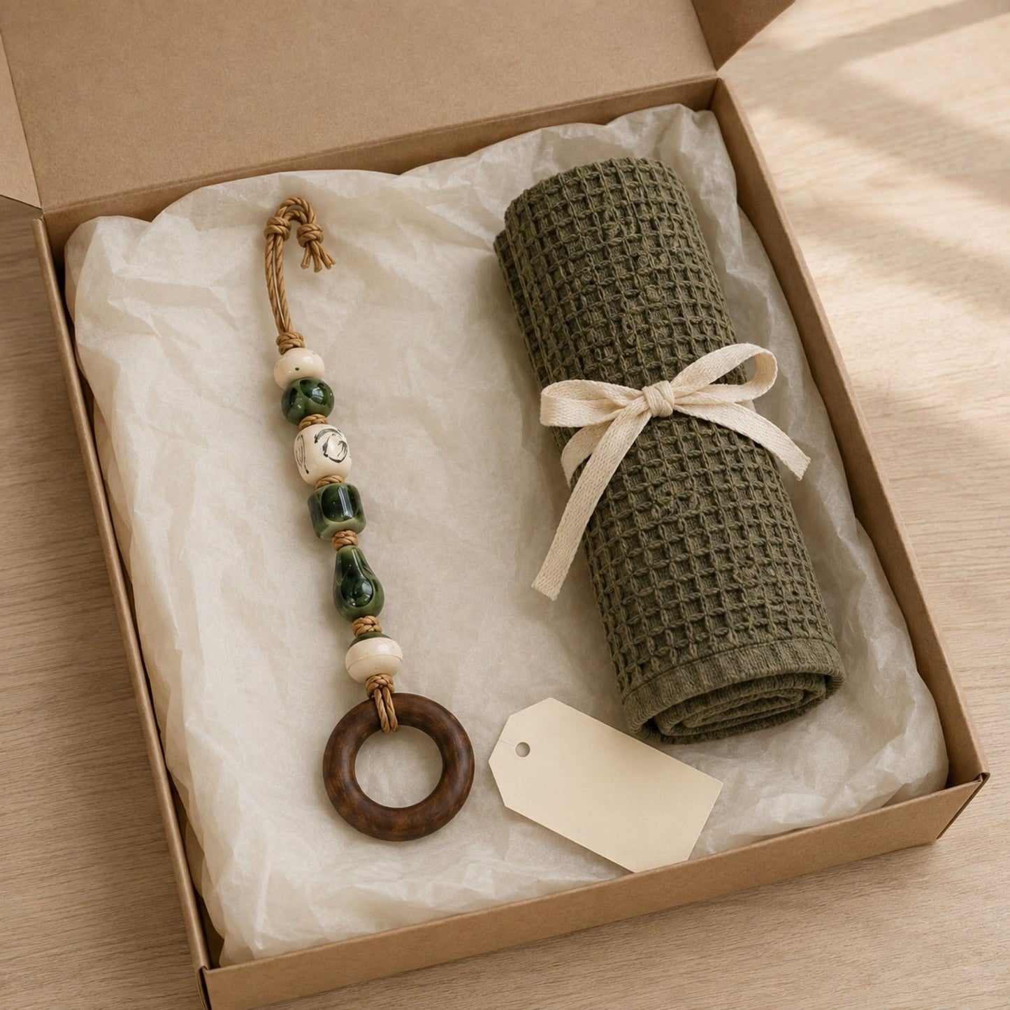 Coastal Beaded Wood Ring Towel Hanger