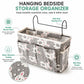 Hanging Bedside Storage Caddy Bunny Print Organizer with Hooks and Multiple Pockets