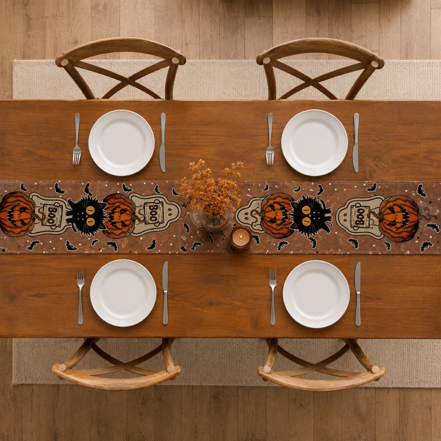 Halloween Family Party Table Runner Kitchen Tablecloth Decor