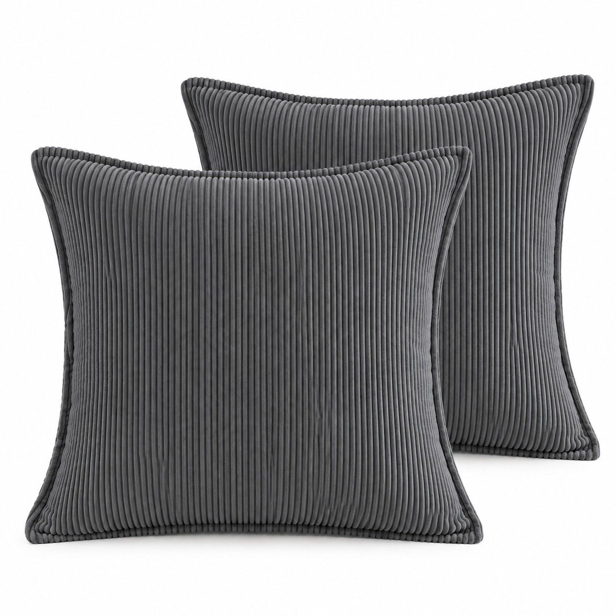 2 Pack Soft Ribbed Corduroy Throw Pillow Covers 18 x 18 Inch Solid Color