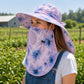 Floral Wide Brim Sun Hat with Face Cover Neck Flap and Mesh Breathing Panel