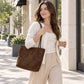 Faux Suede Tote Bag with Double Shoulder Handles Magnetic Closure and Interior Pockets