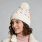 Knit Beanie with Large Faux Fur Pom-Pom - Winter Hat with Embroidered Accents