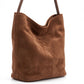 Suede-Look Bucket Shoulder Bag with Long Strap and Soft Structured Shape 9x7.5x6.5in