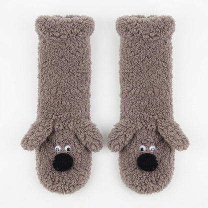 Fuzzy Dog Slipper Socks with 3D Ears US 5-10.5