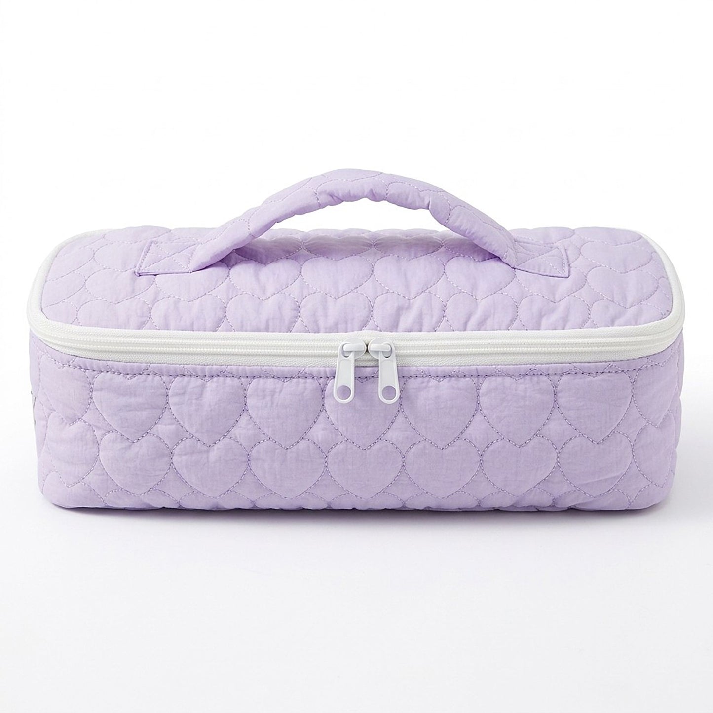 Heart Quilted Travel Makeup Bag with Carry Handle