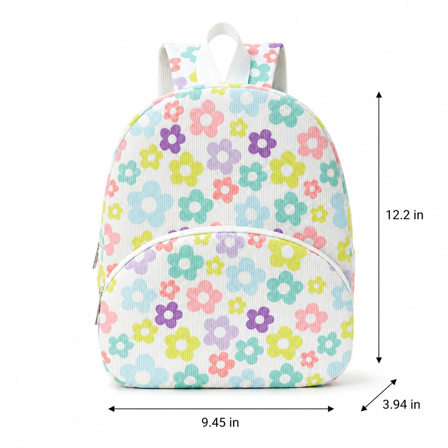 Printed Ribbed Mini Backpack with Front Pocket
