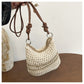 Women's Woven Net Shoulder Bag with Long Strap and Zipper Closure