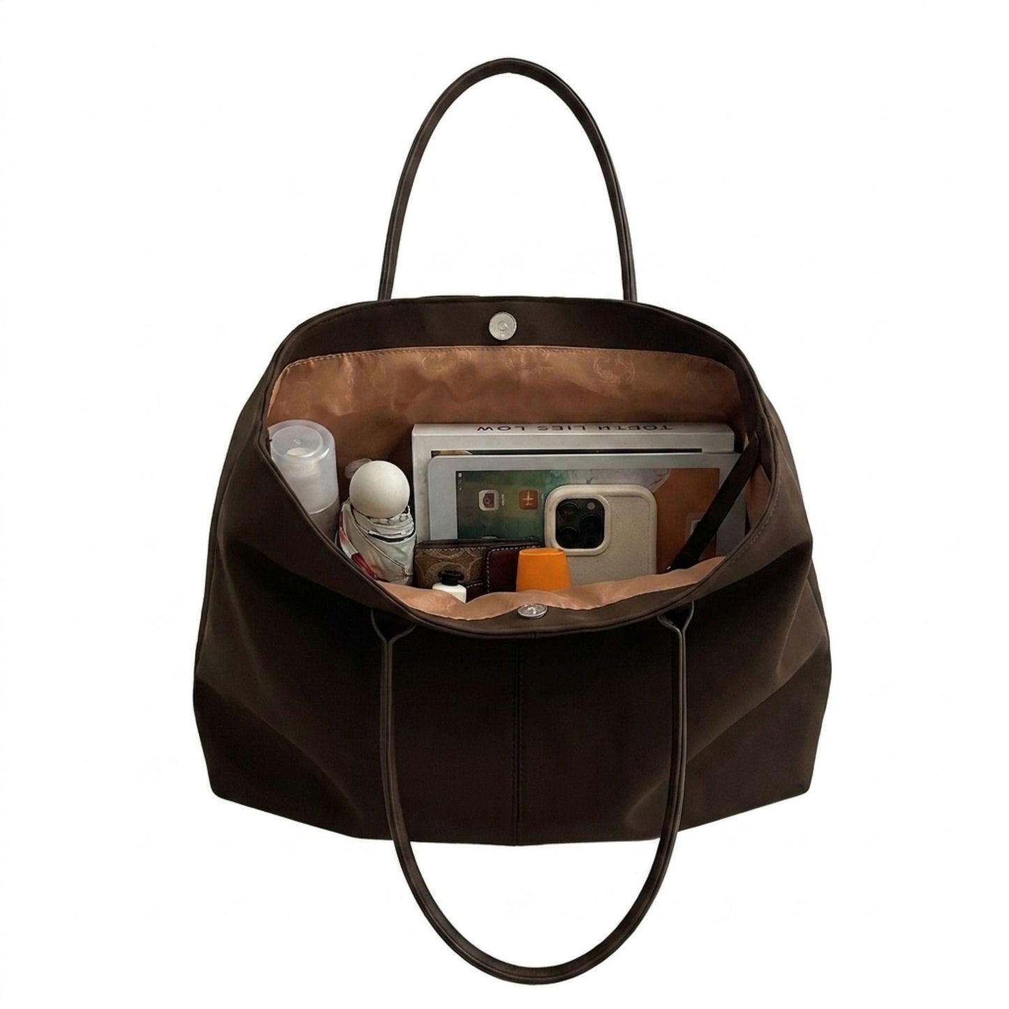 Faux Suede Shoulder Tote Bag Large Capacity Handbag with Magnetic Closure
