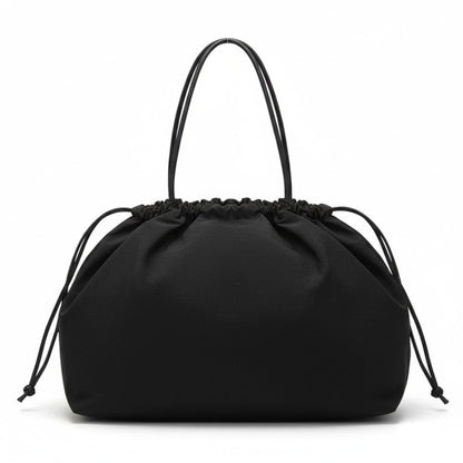 Nylon Drawstring Shoulder Tote Bag with Soft Slouchy Silhouette and Long Carry Straps