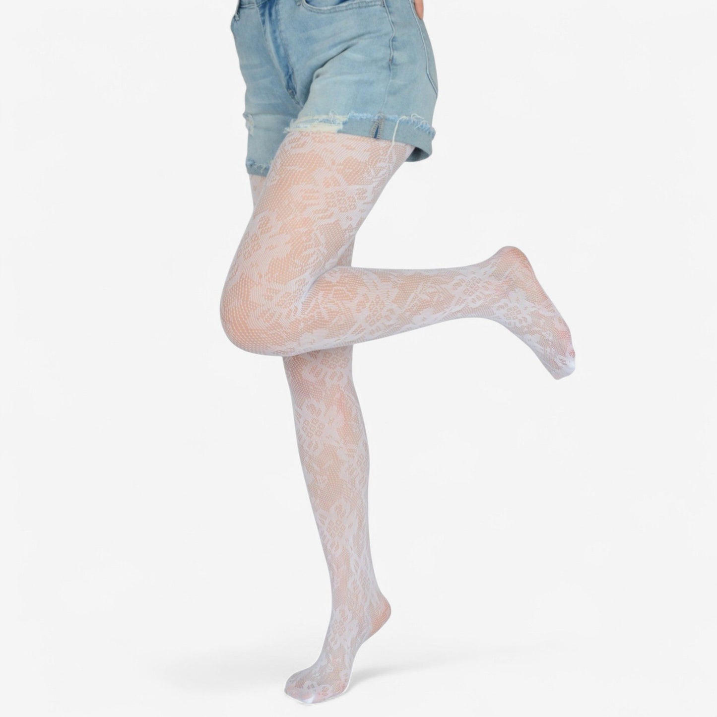 2-Pair Floral Lace Pattern Sheer Tights with Stretch Fit Suitable Height 5'1-5'8