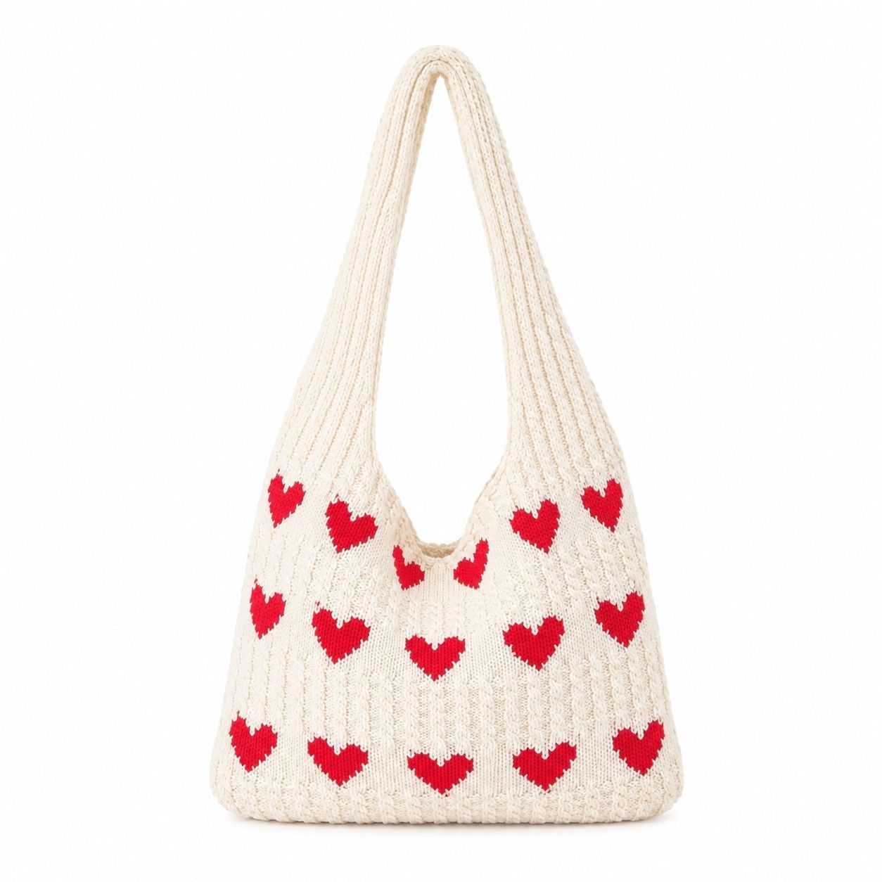 Knitted Heart Tote Bag Large Capacity Casual Shoulder Bag Lightweight Daily Bag