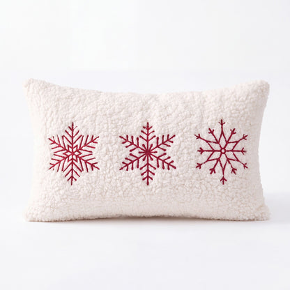 Christmas Plush Textured Lumbar Pillow Cover Gingerbread Snowflake Holiday Decor for Sofa Bed