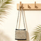 Beaded Crossbody Mini Bag with Long Strap Open Weave Wooden Bead Shoulder Purse Lightweight Small Handbag