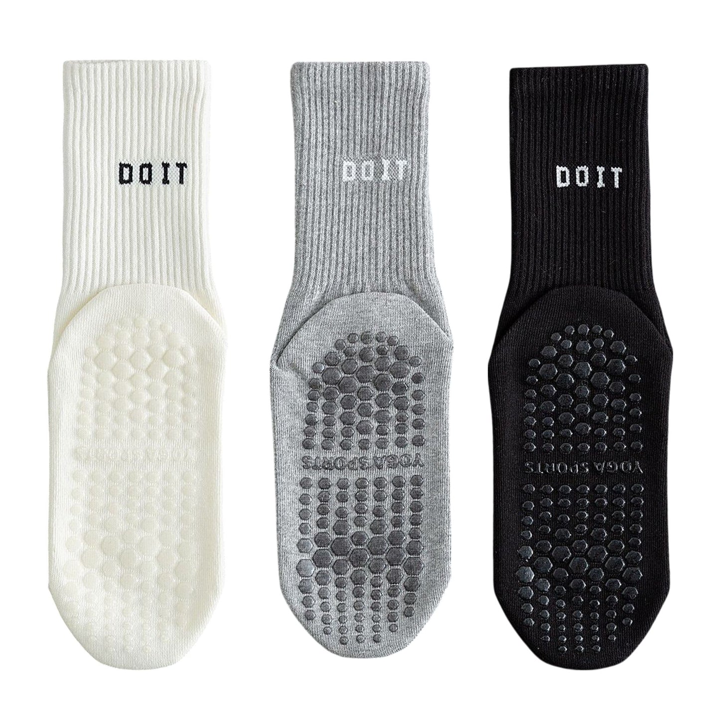3 Pair Combo Sale Anti Slip Crew Socks with Grip Soles and Ribbed Cuffs in Multiple Color Options